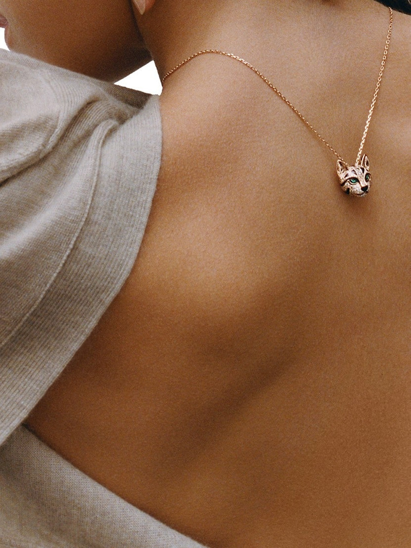Boucheron Animaux 18K Rose Gold, Two-Tone Diamond & Emerald Fuzzy The Leopard Pedant Necklace outlook