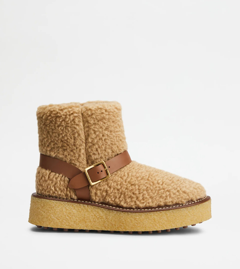 PLATFORM BOOTS IN WOOL AND LEATHER - BROWN - 1