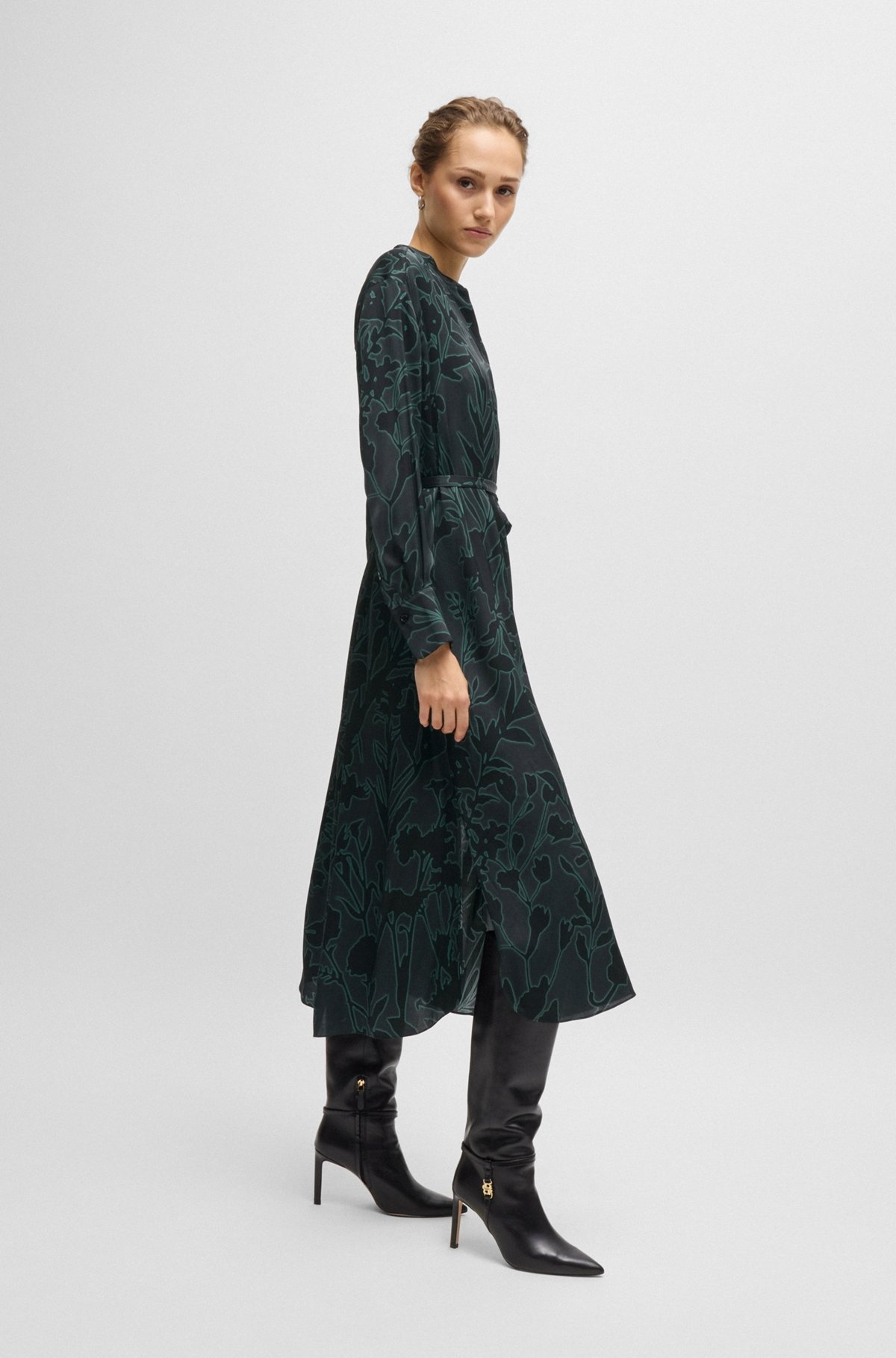 FLORAL-PRINT DRESS WITH REMOVABLE BELT IN SILK BLEND - 3