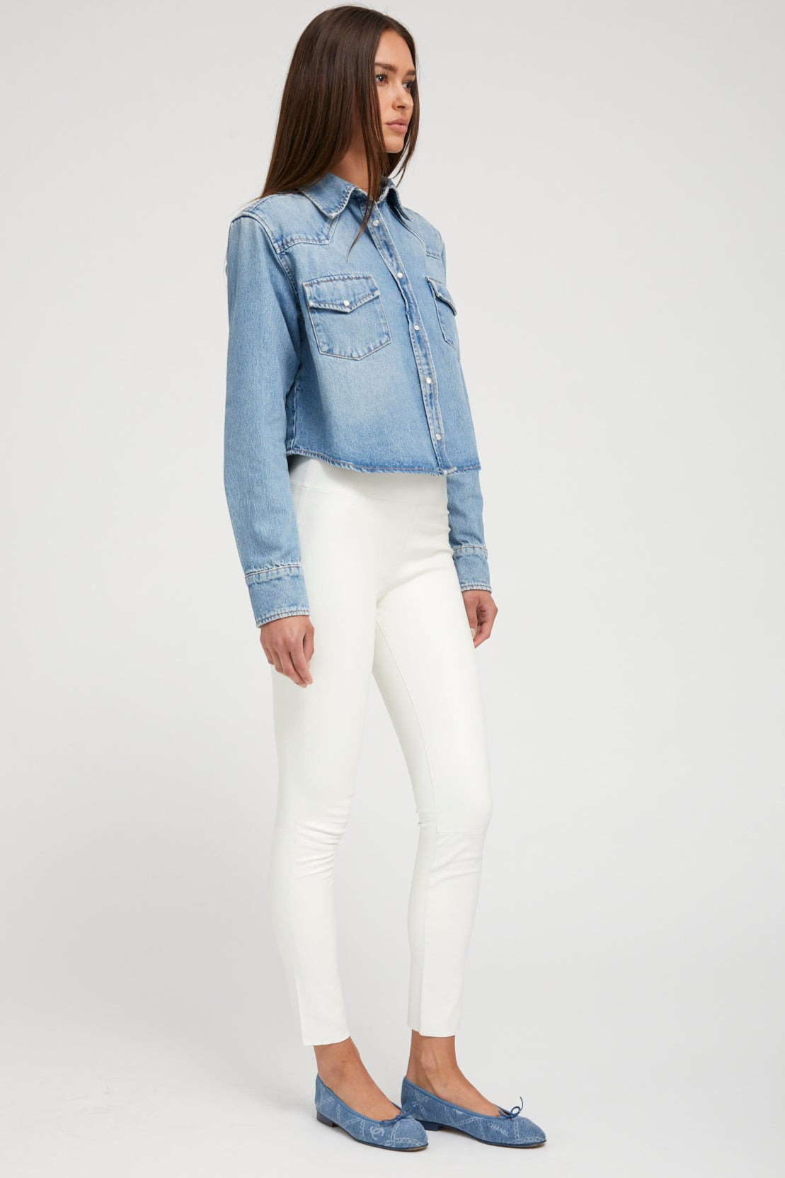 PARADIS DENIM CROPPED WESTERN BUTTON DOWN - 3
