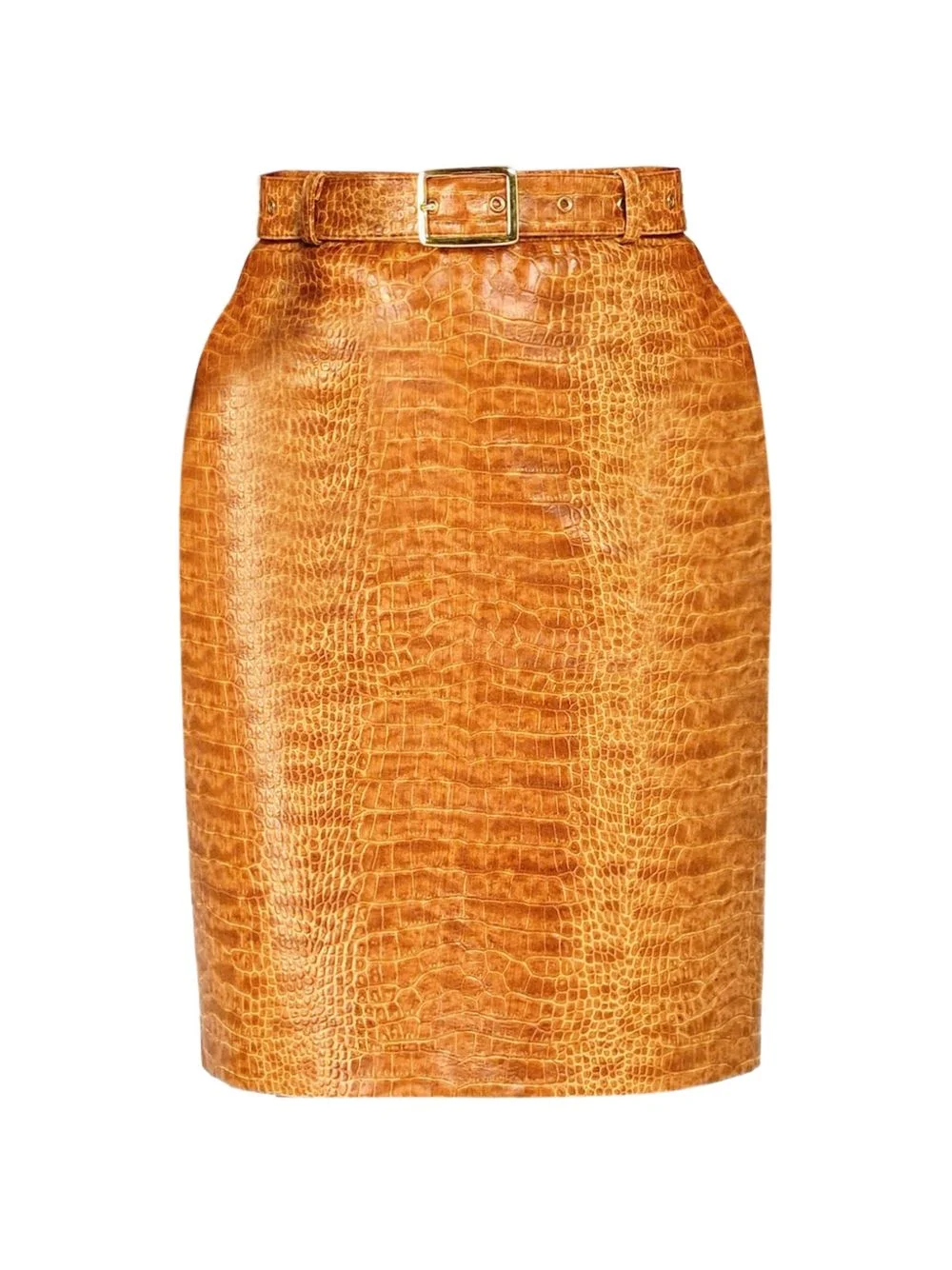 croc-effect belted pencil skirt - 1