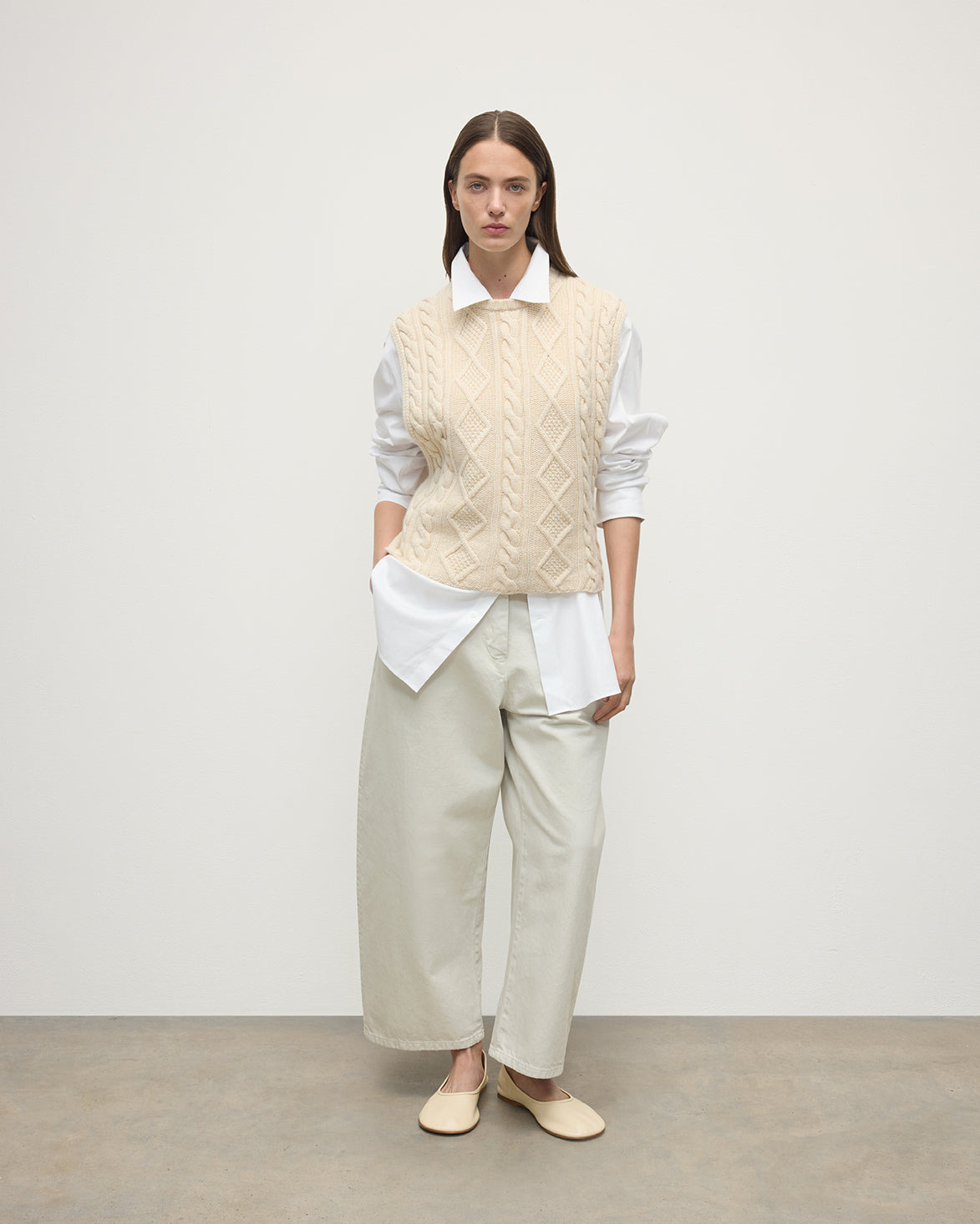 Aran Cable Cream Cashmere Tank - 2