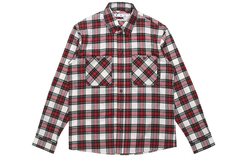Men's Off-White SS21 Plaid Back Arrow Red Shirt OMGA133R21FAB0022500 - 1
