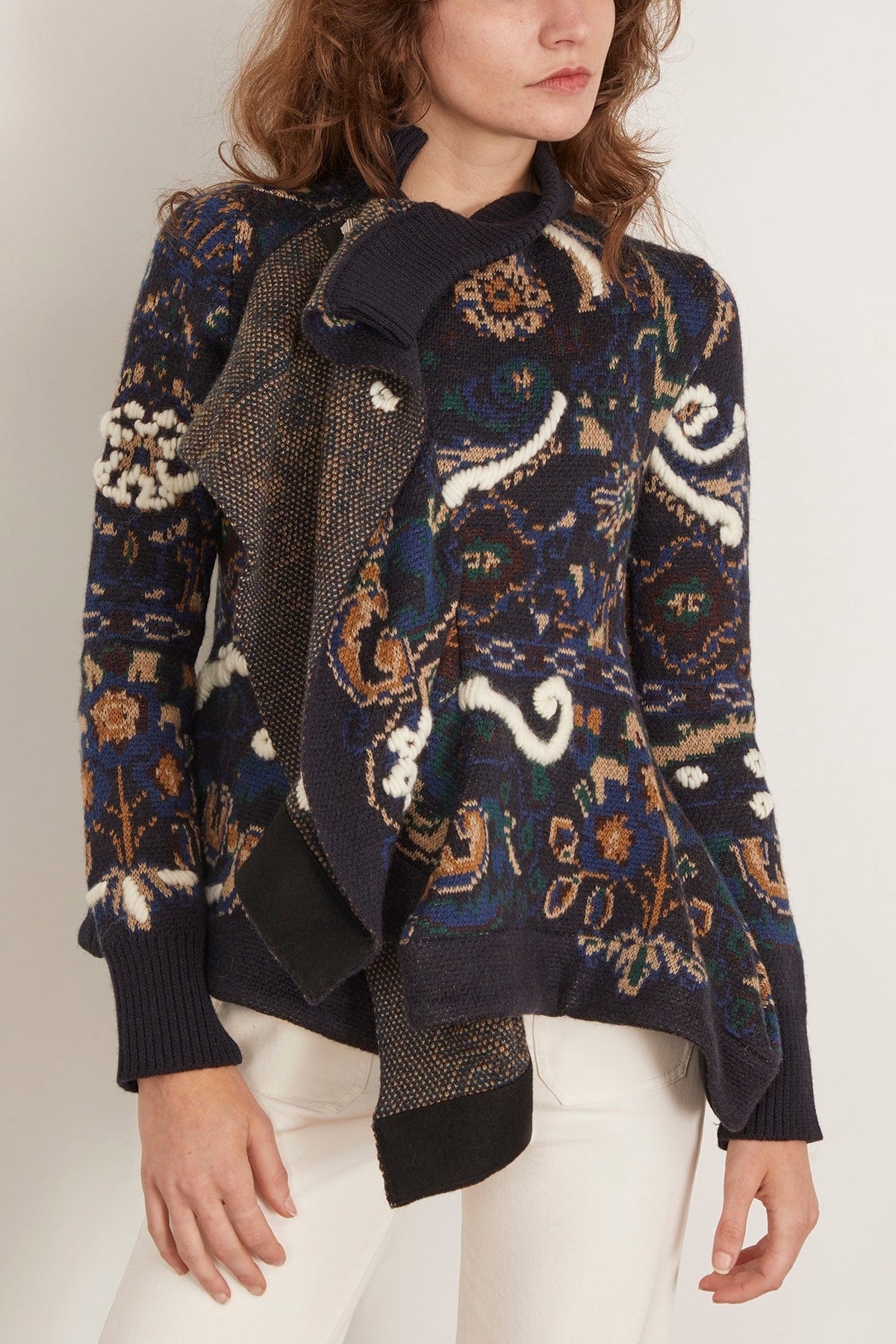 Floral Jacquard Knit Blouson in Navy - 3