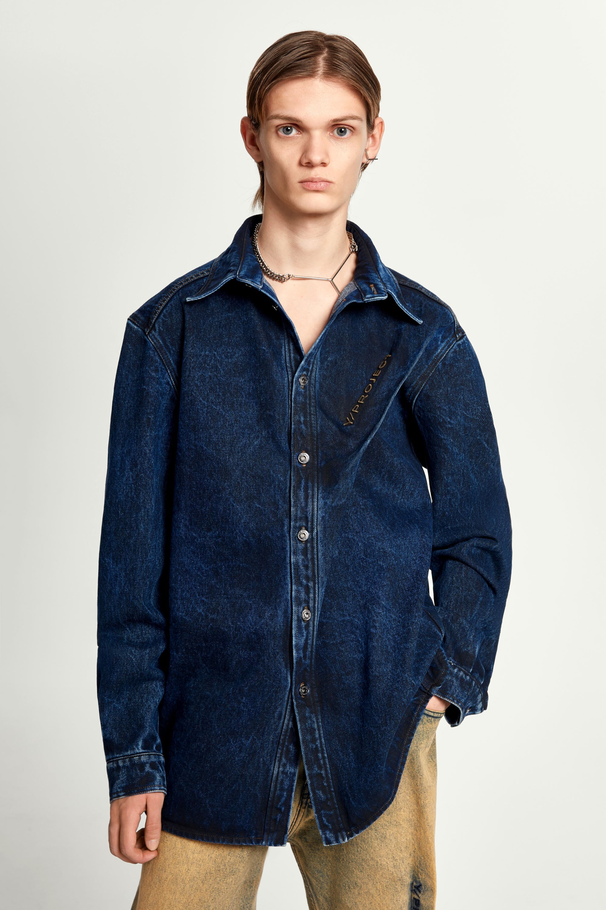 Pinched Logo Denim Shirt - 3