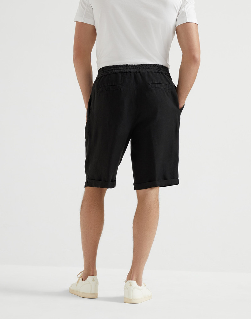 Brunello Cucinelli Garment-dyed Bermuda shorts in linen gabardine with drawstring and pleat outlook