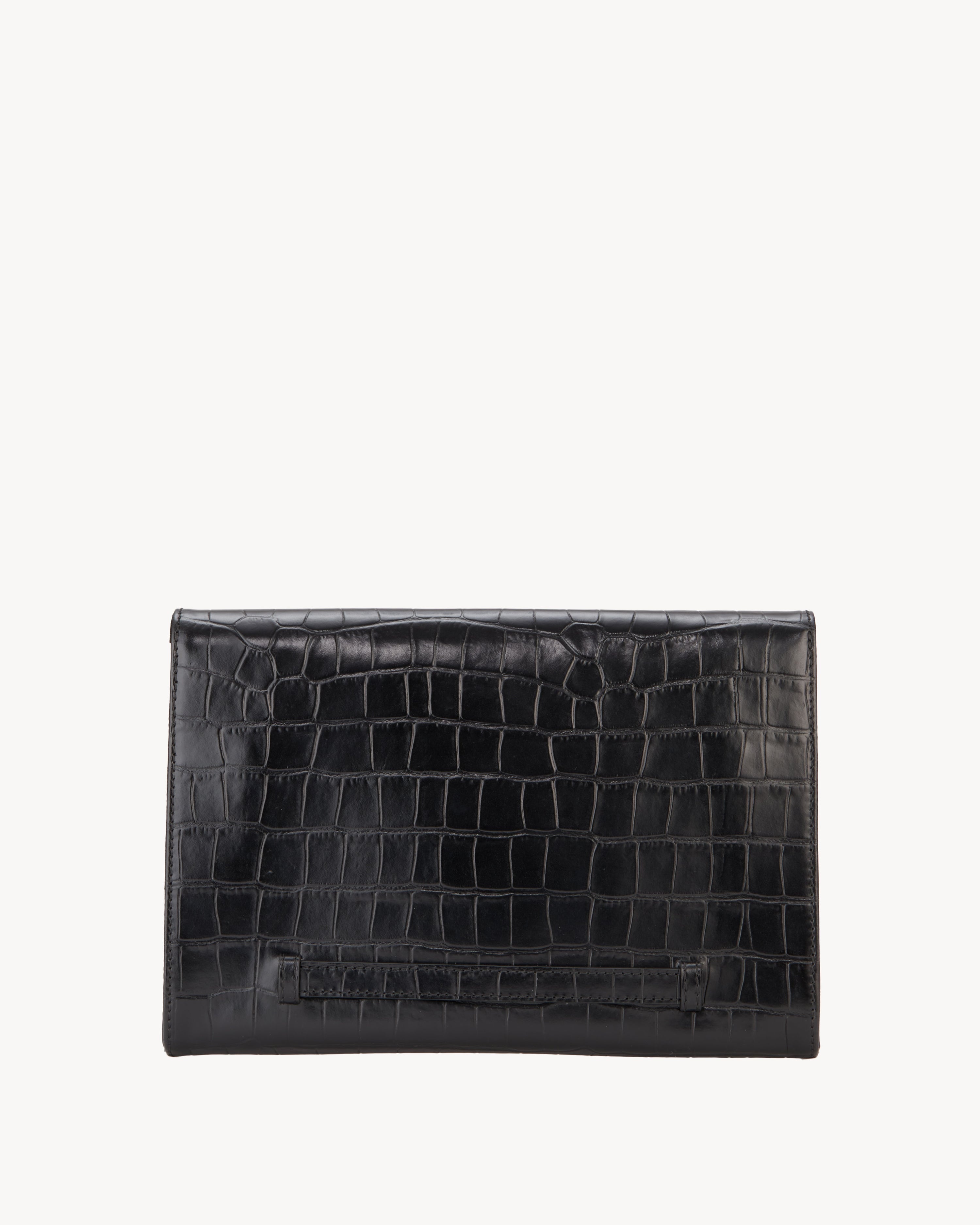 LE AGNES EMBOSSED CROC CLUTCH - 6