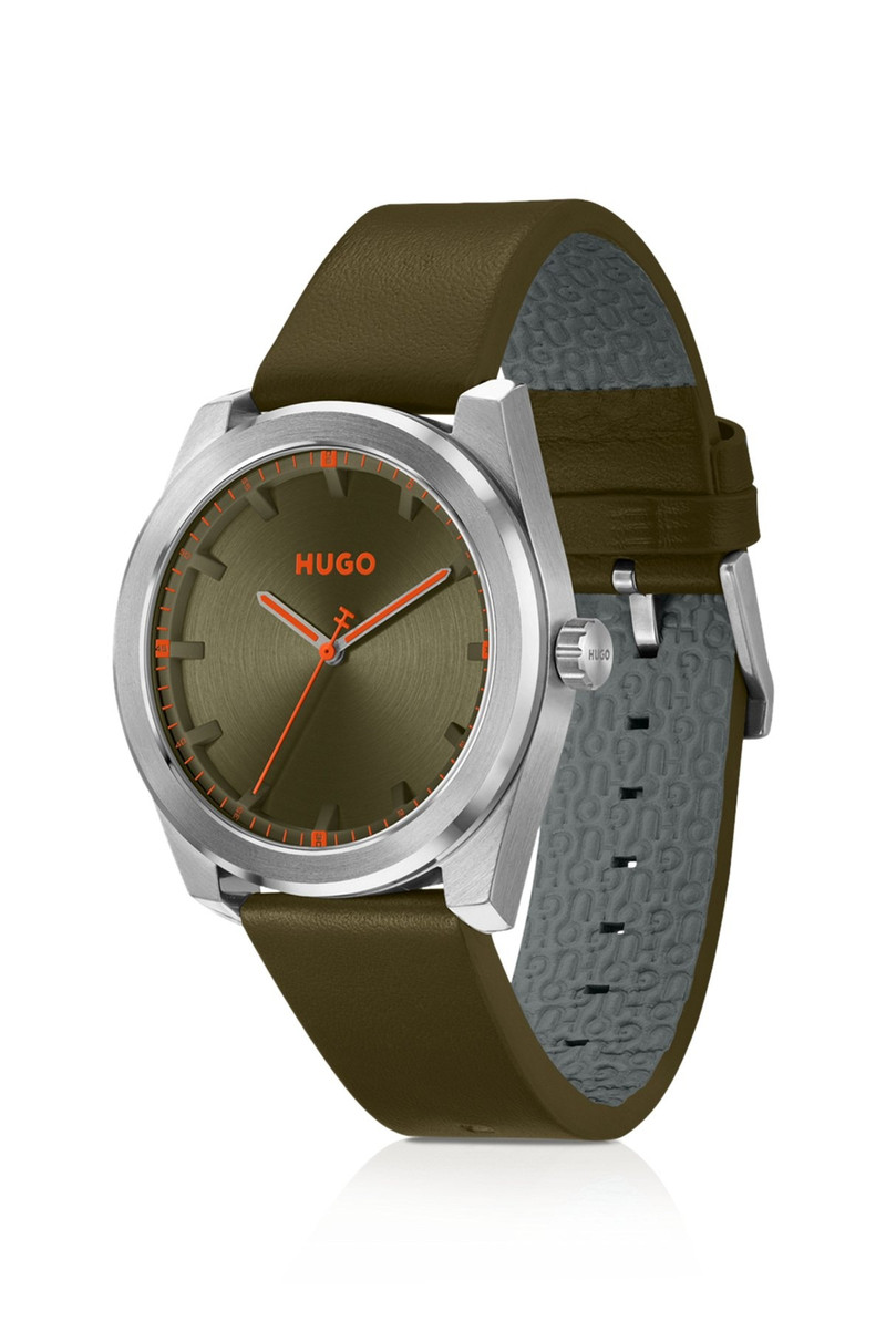 HUGO OLIVE-DIAL WATCH WITH MATCHING LEATHER STRAP outlook
