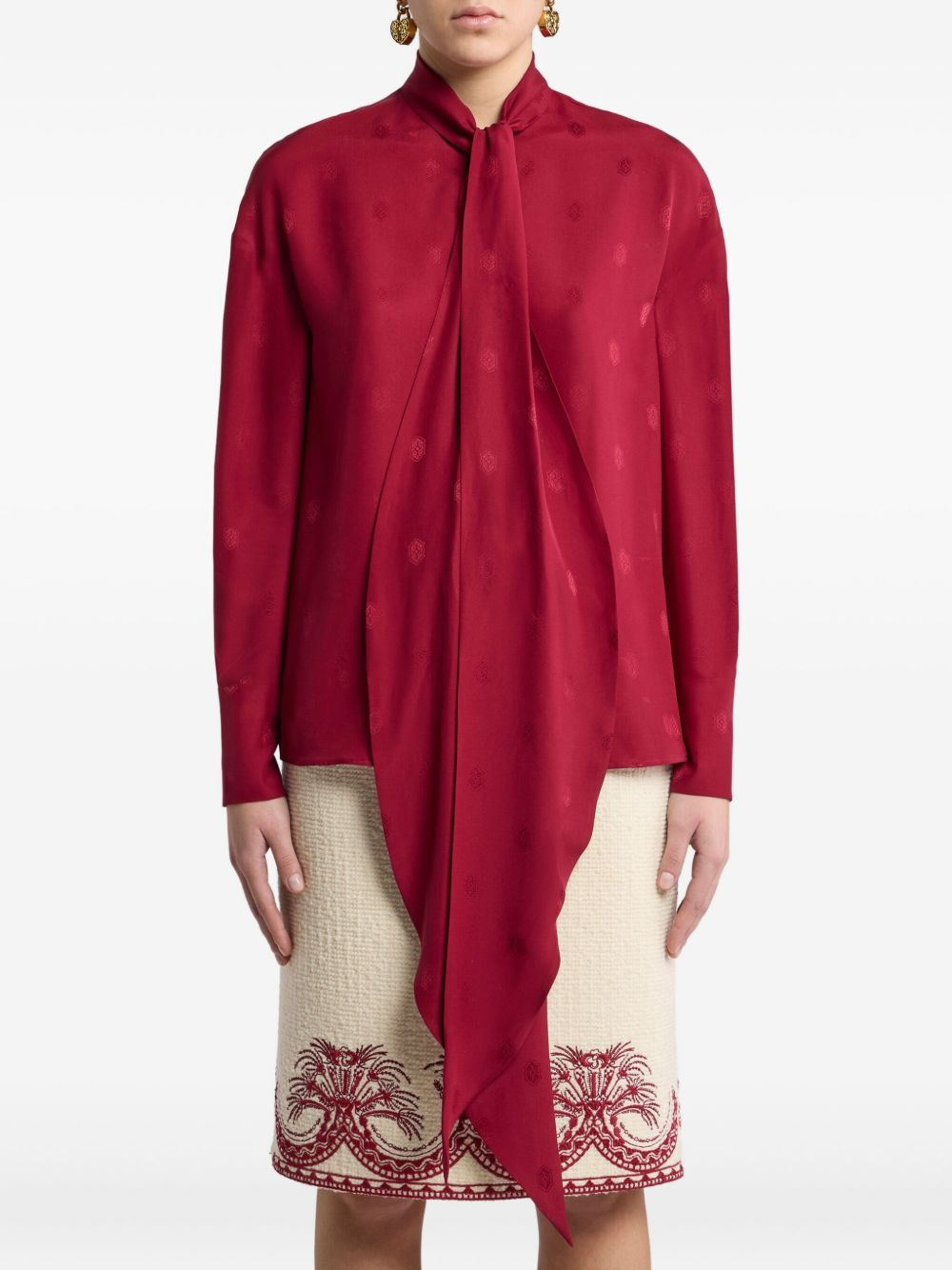jacquard tie-neck blouse - 2
