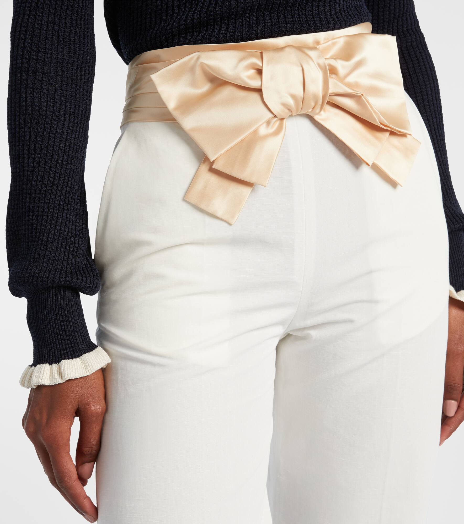 High-rise cotton and linen straight pants - 4