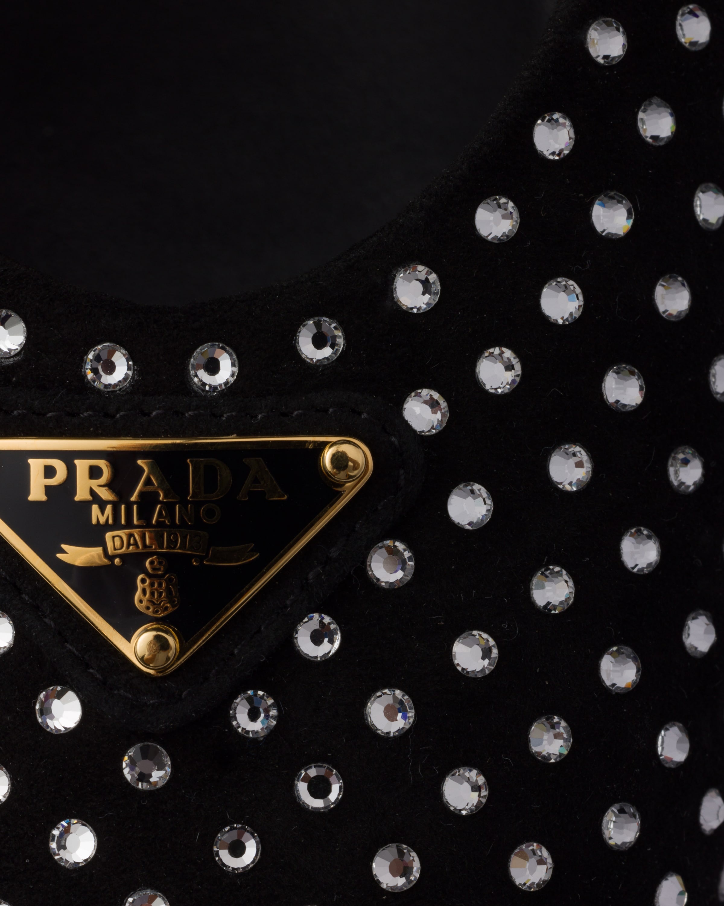 【キラキラ】PRADA◆スエード バレリーナシューズ クリスタル付 直営店○PRADA○クリスタル付きスエードバレリーナ