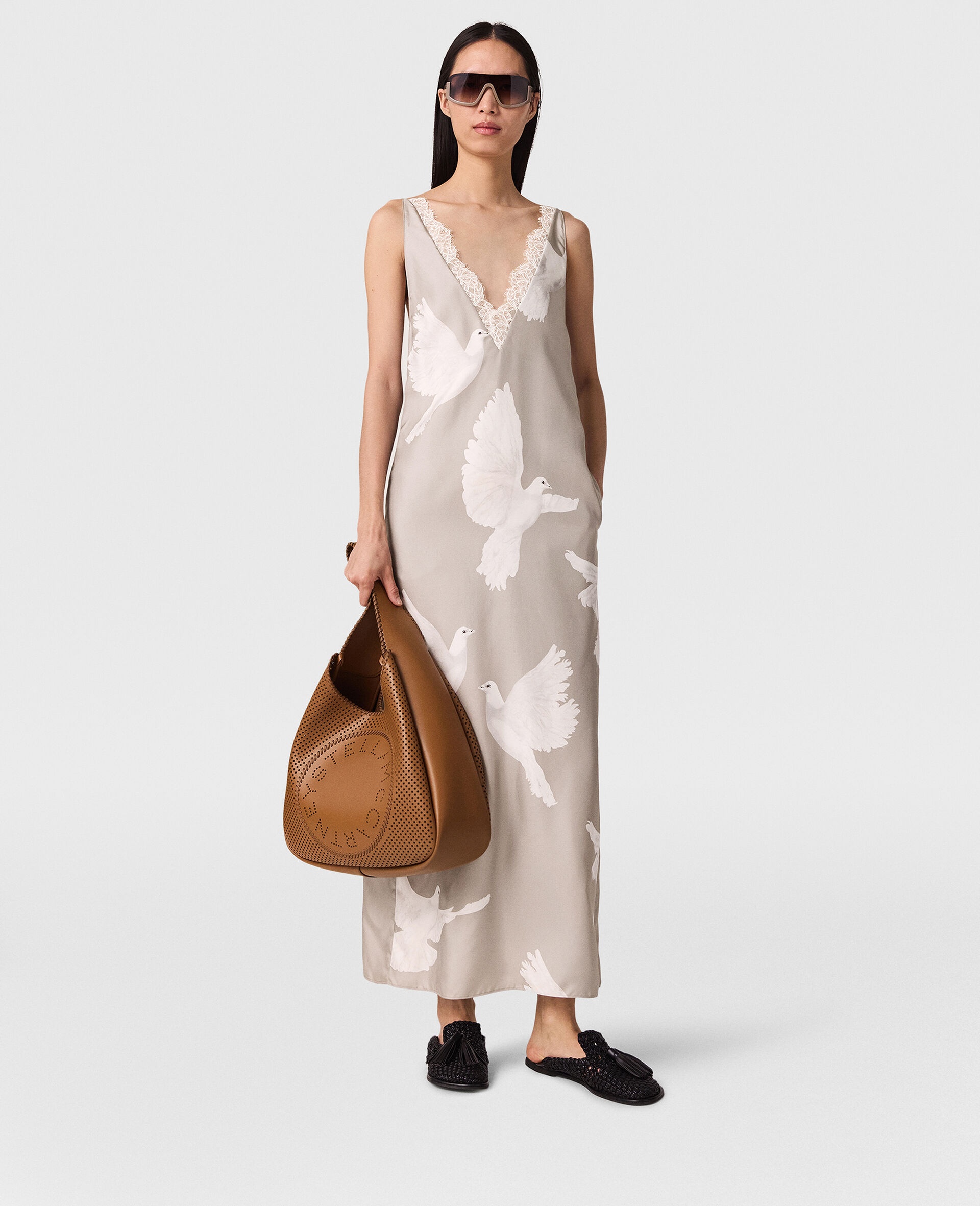 Sleeveless V-Neck Dove Print Midi Dress - 2