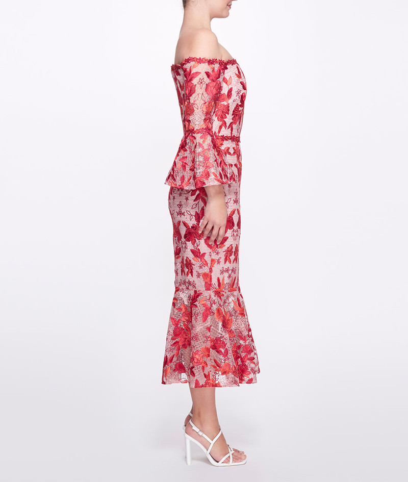 Marchesa EMBROIDERED TULLE TEA-LENGTH MIDI DRESS outlook