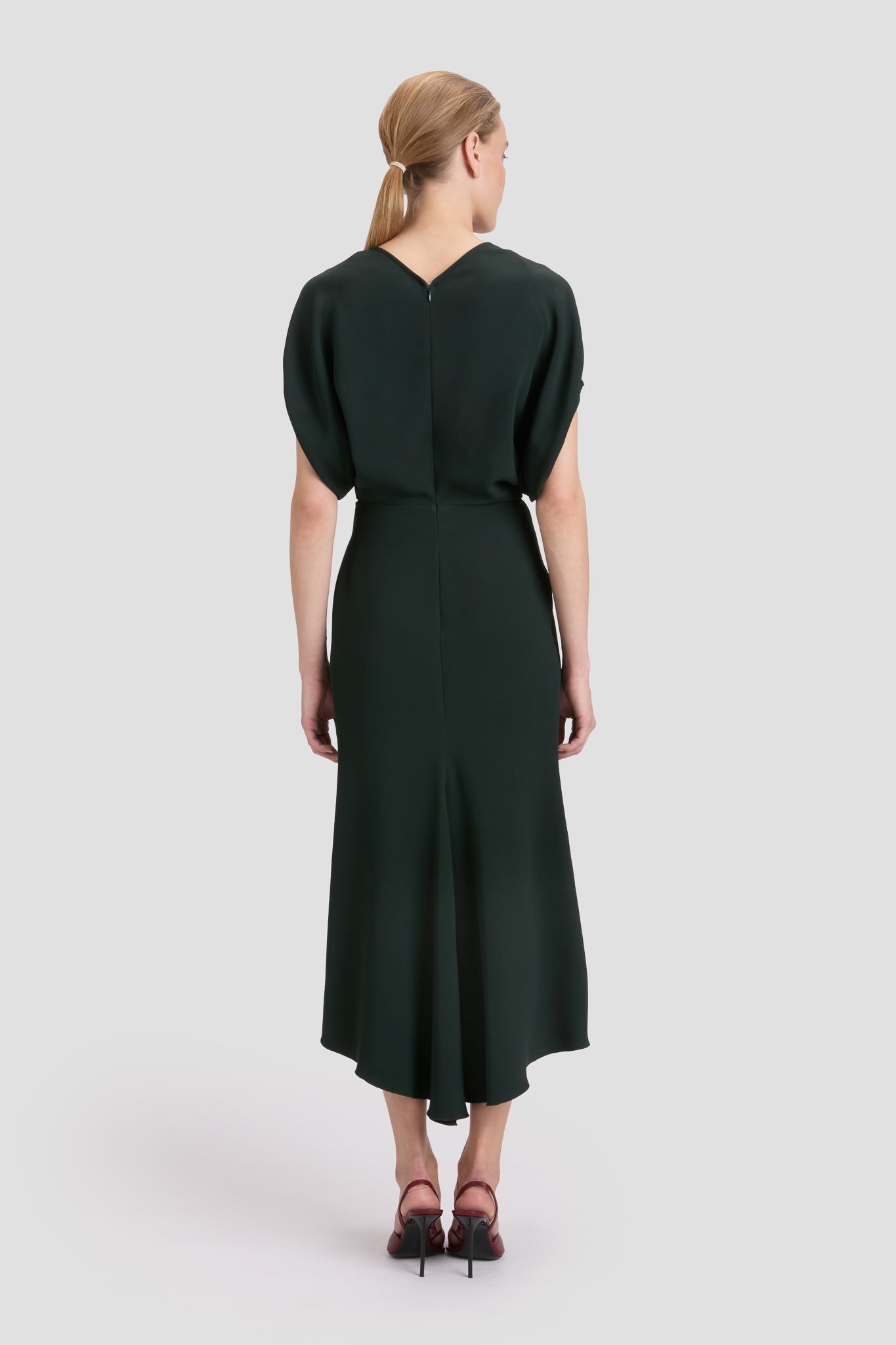 Blouson Detail Midi Dress In Dark Pine - 5