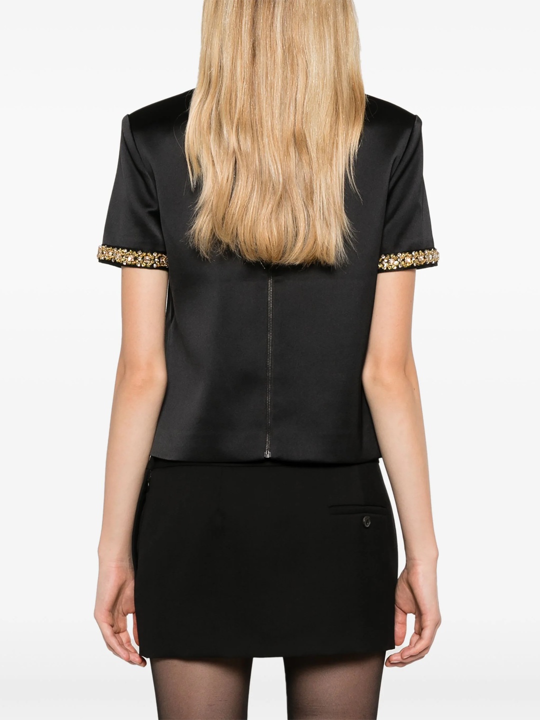 Black Satin Embellished Top - 4