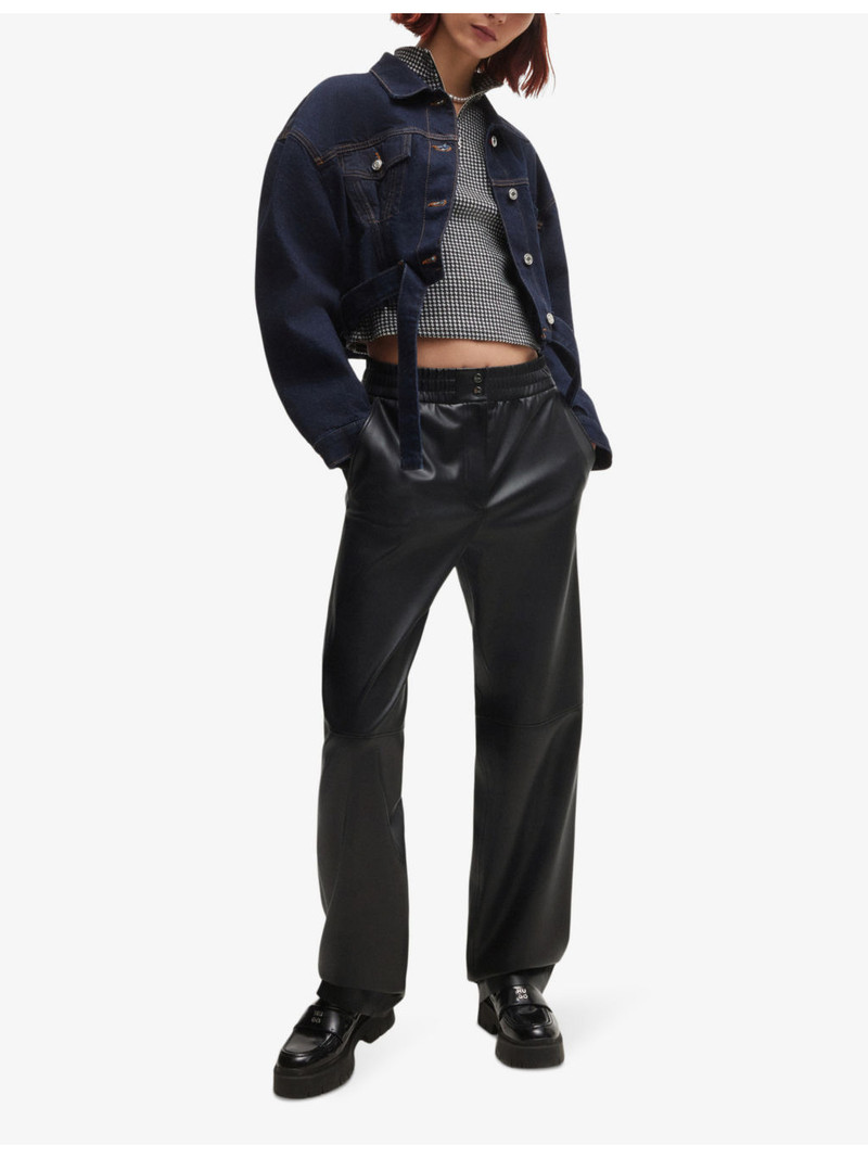 HUGO High-rise elasticated-waist faux-leather trousers outlook