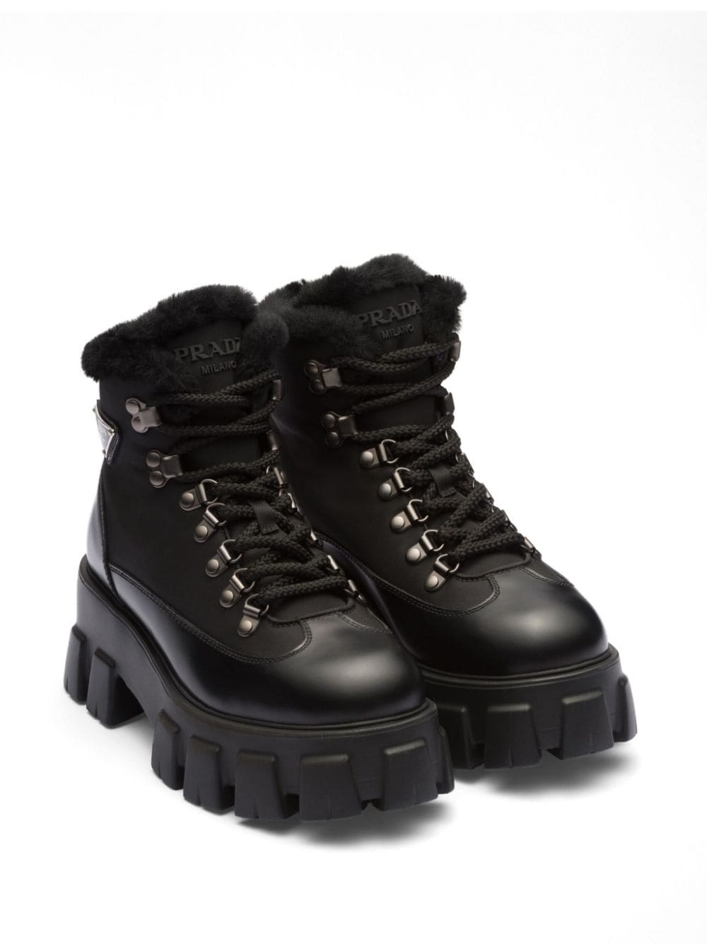 triangle-logo leather combat boots - 2