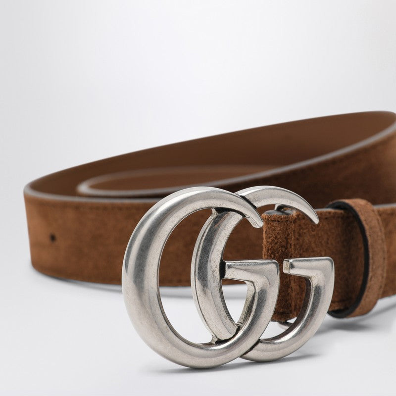 Gucci Hazelnut Suede Belt With Gg Marmont Buckle Men - 2