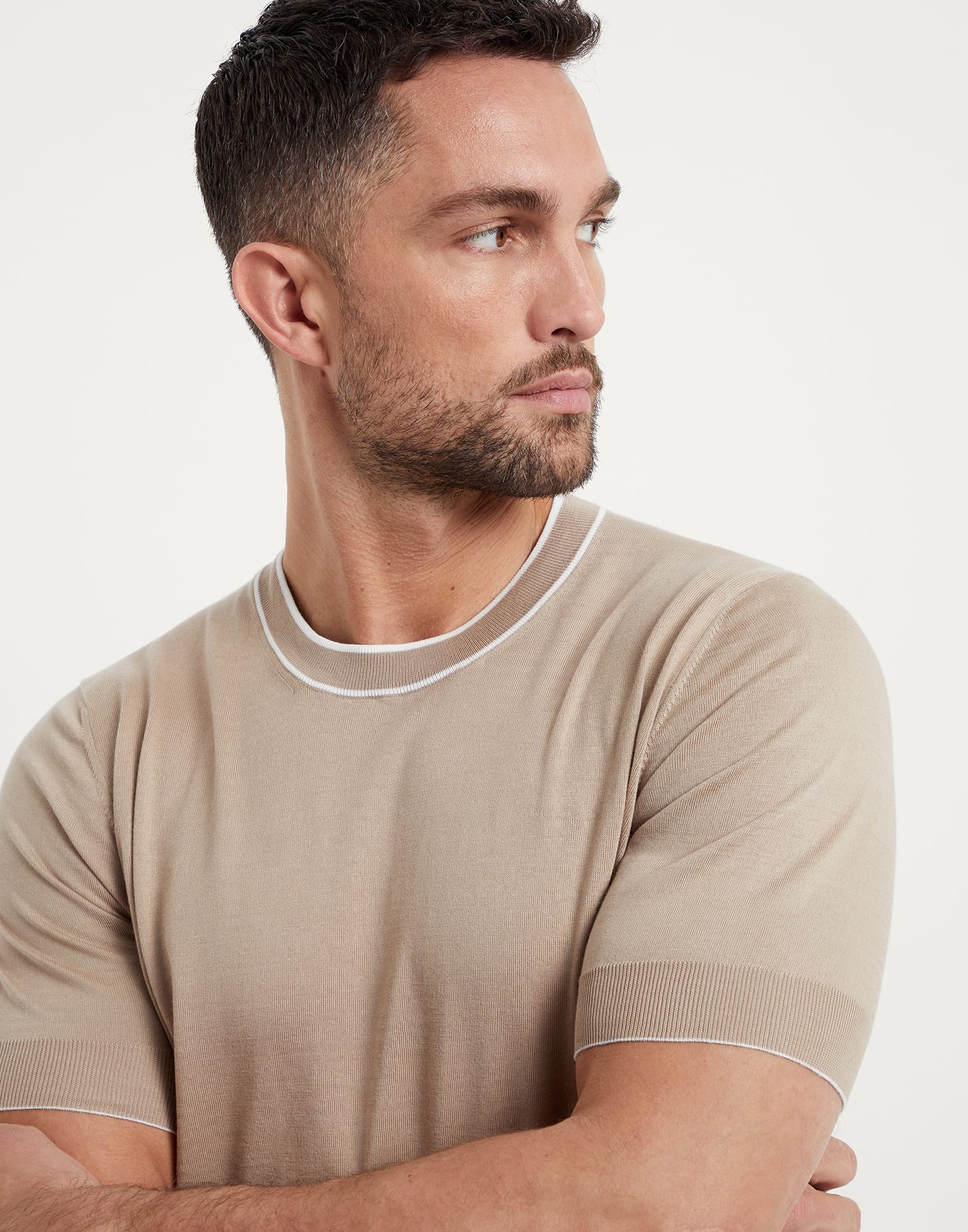 Cotton lightweight knit T-shirt with contrast details - 3