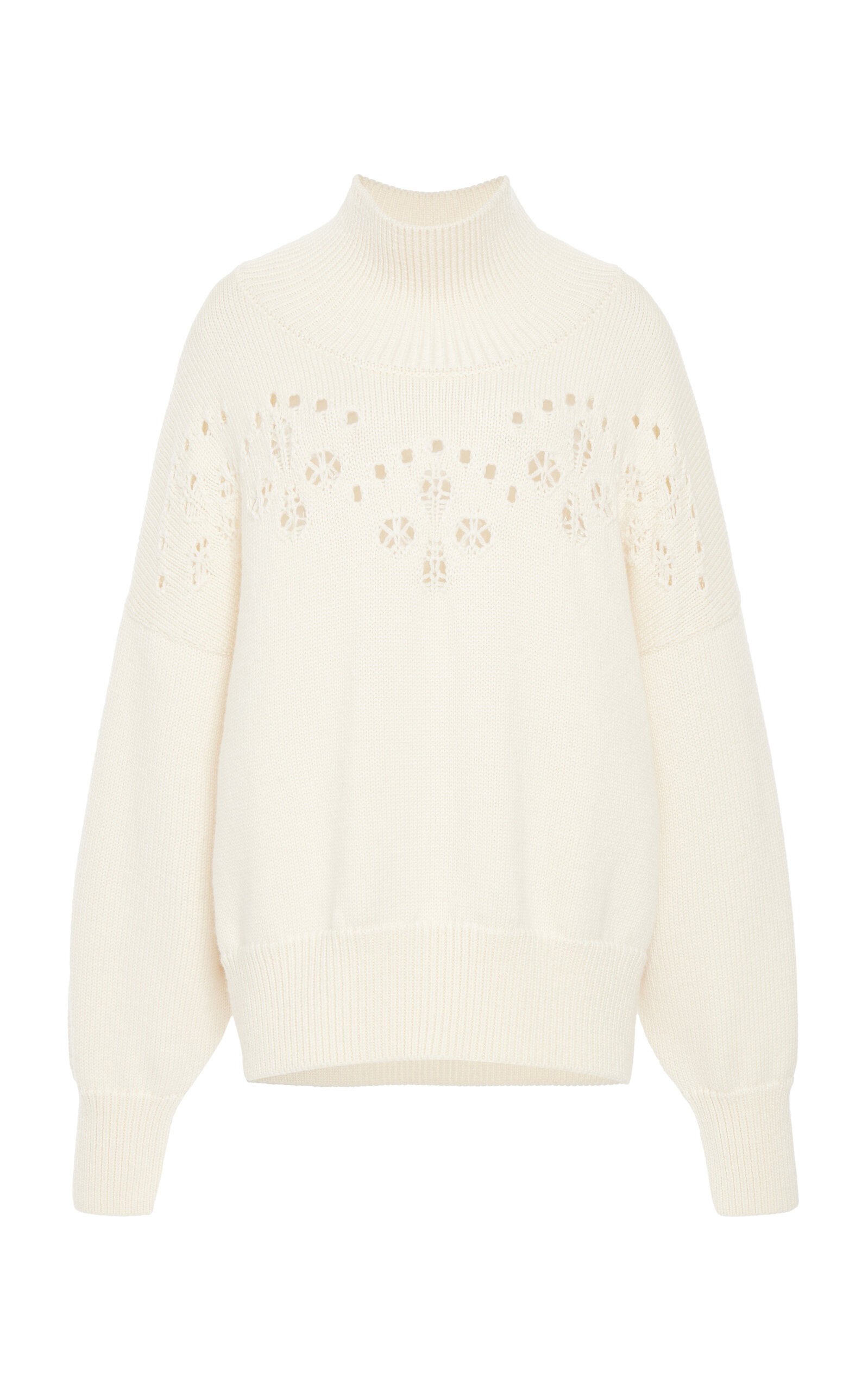 Pointelle-Knit Wool Turtleneck Sweater ivory - 1