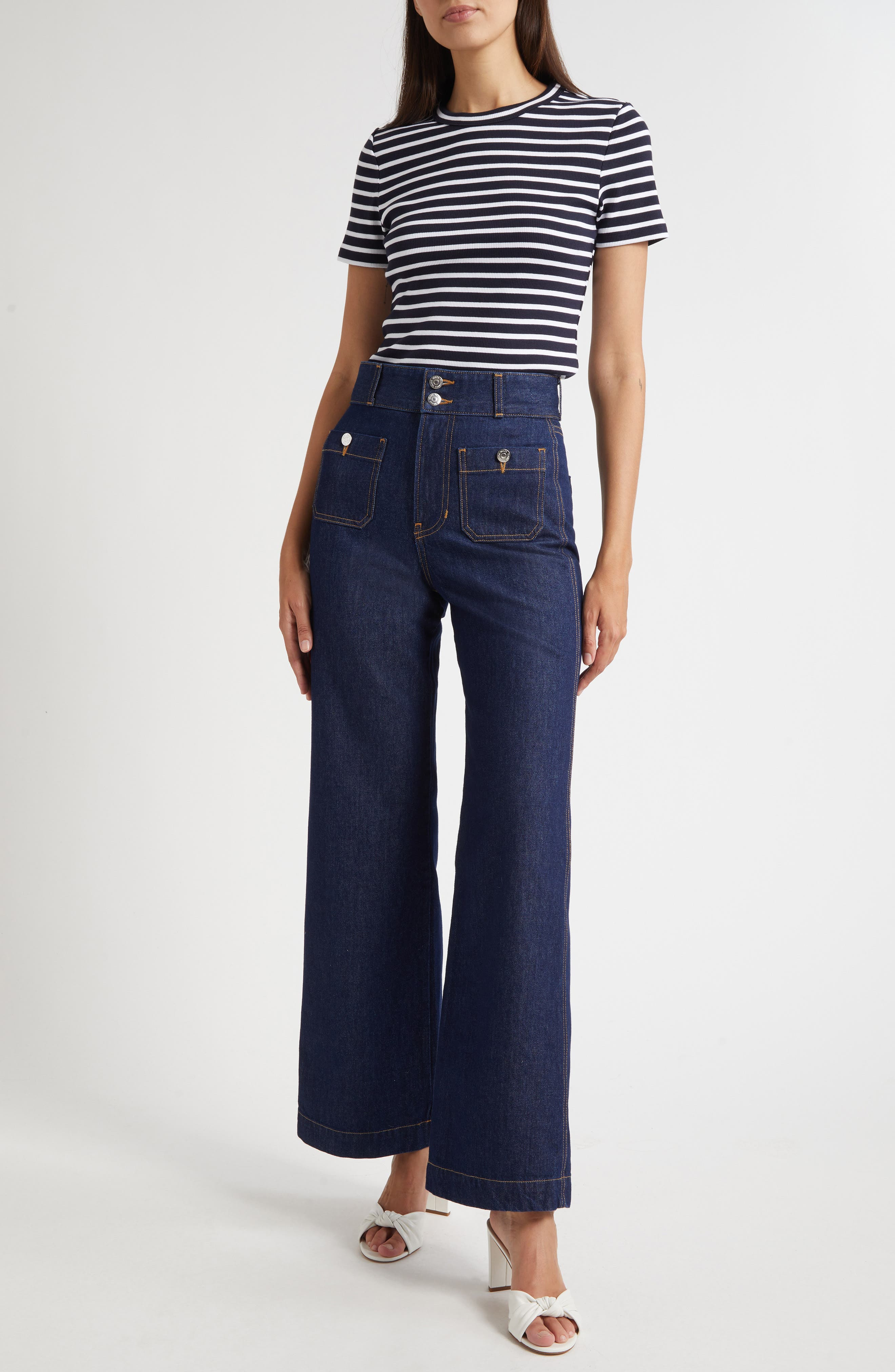 Veronica Beard Pruitt Stripe Stretch Cotton T-Shirt in Navy White at Nordstrom - 2