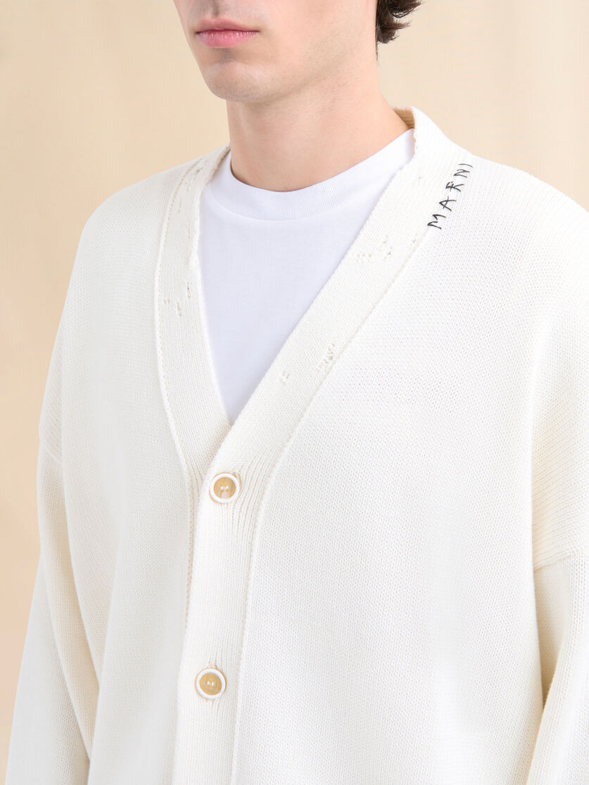 WHITE DISHEVELLED COTTON CARDIGAN WITH MARNI MENDING - 4
