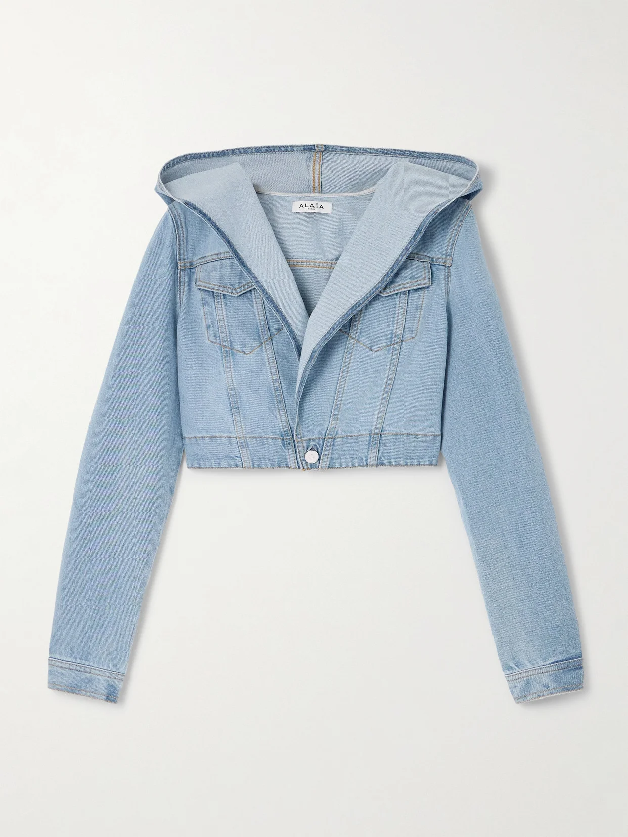Cropped Denim Hooded Jacket - 1