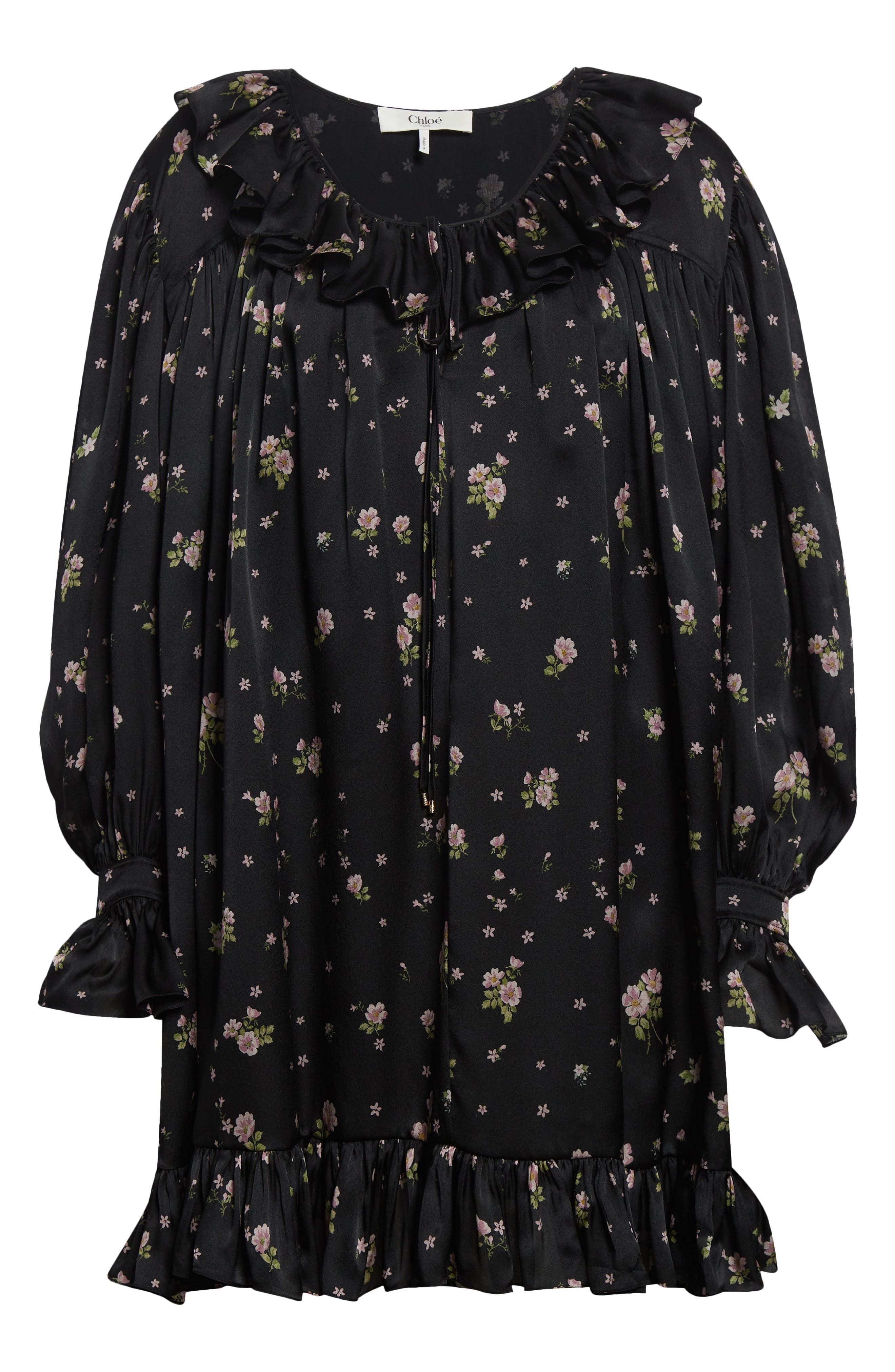 Chloé Liberty Print Long Sleve Silk Charmeuse Minidress in Black at Nordstrom - 5