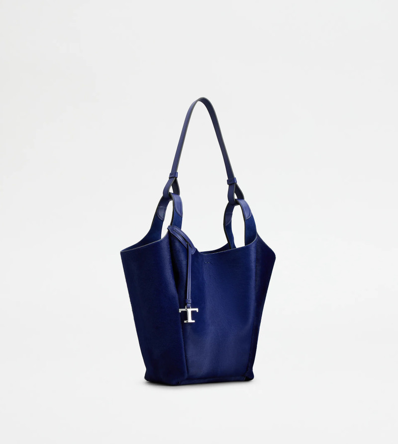 Tod's SMALL BUCKET BAG IN PONY-SKIN EFFECT LEATHER - BLUE outlook