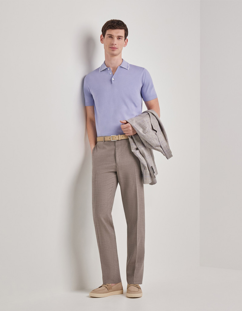 Canali LILAC POLO SHIRT IN GARMENT-DYED GIZA COTTON WITH CONTRASTING PIPING outlook