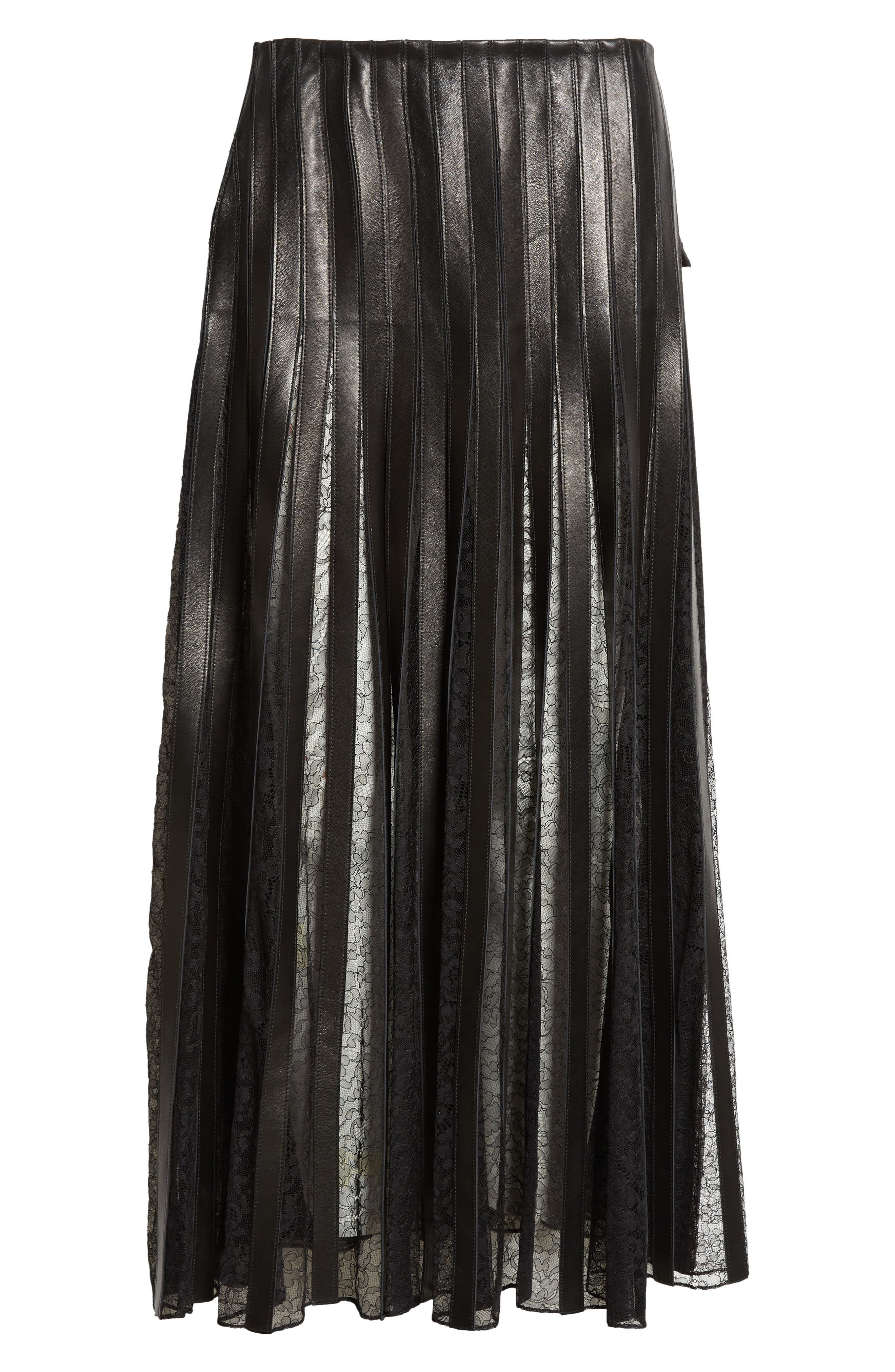 Brandon Maxwell Alix Leather Strip & Lace Skirt in Black at Nordstrom - 6
