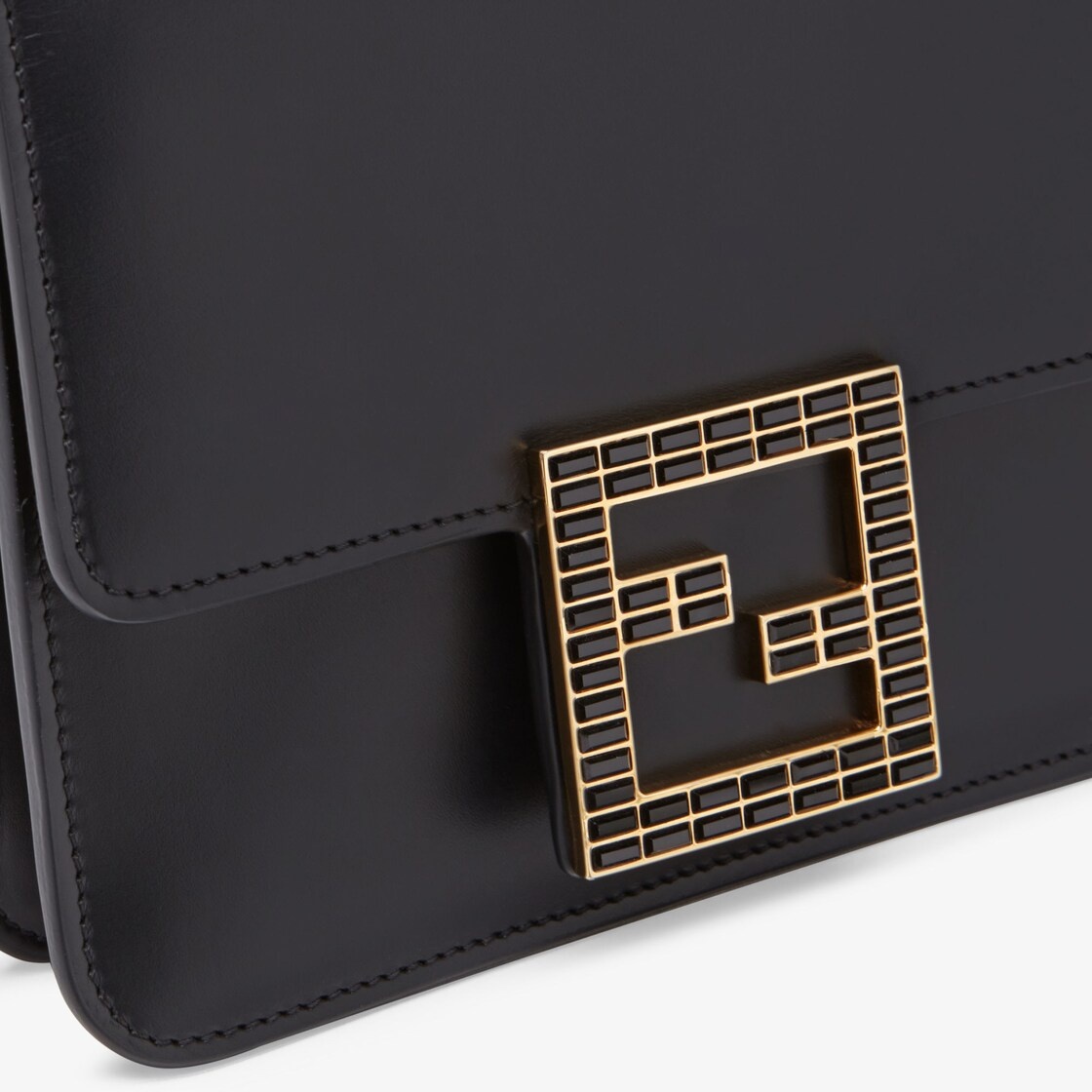 FENDI FAB bag made of black leather, with front flap decorated with metal FF detail with baguette-cu - 5