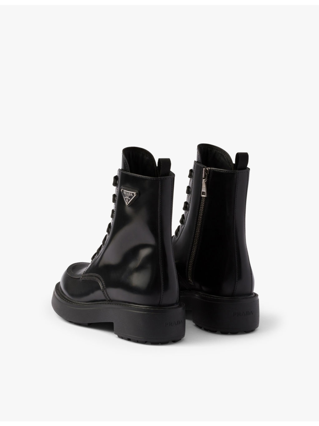 Brand-plaque brushed leather combat boots - 5