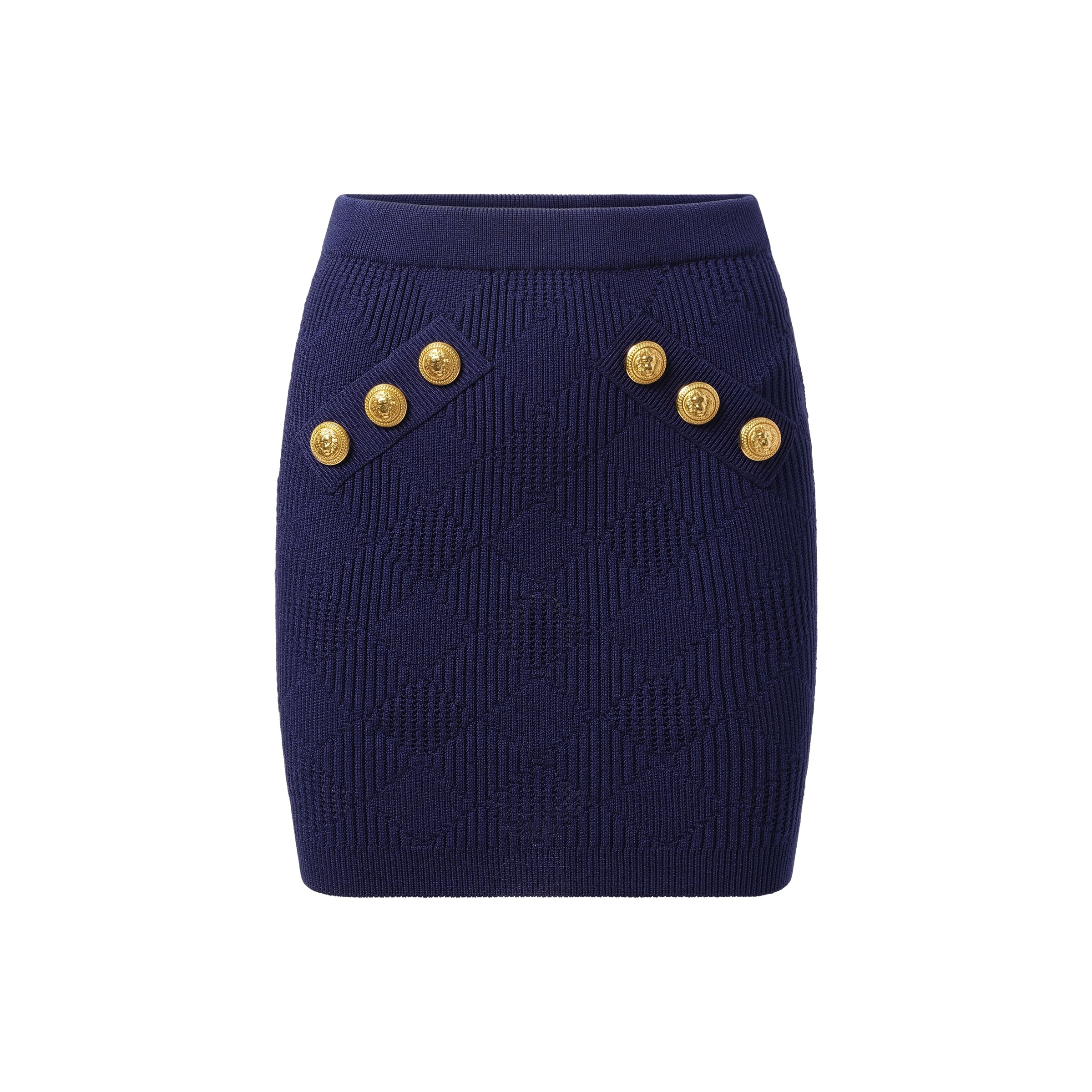 6 Button Vichy Knit Short Skirt in Midnight Blue - 2