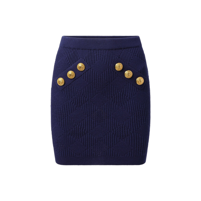Balmain 6 Button Vichy Knit Short Skirt in Midnight Blue outlook