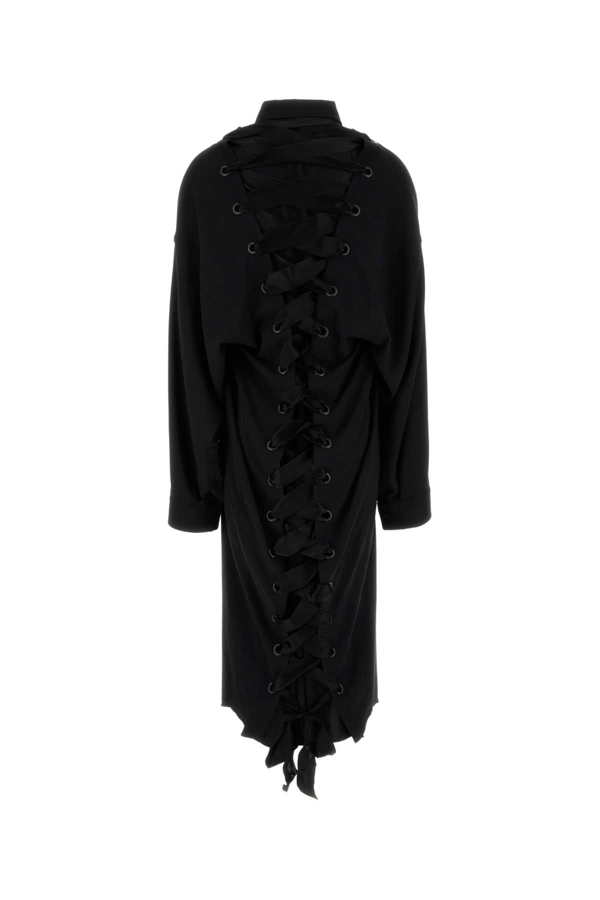 Balenciaga Women Black Crepe Shirt Dress - 2