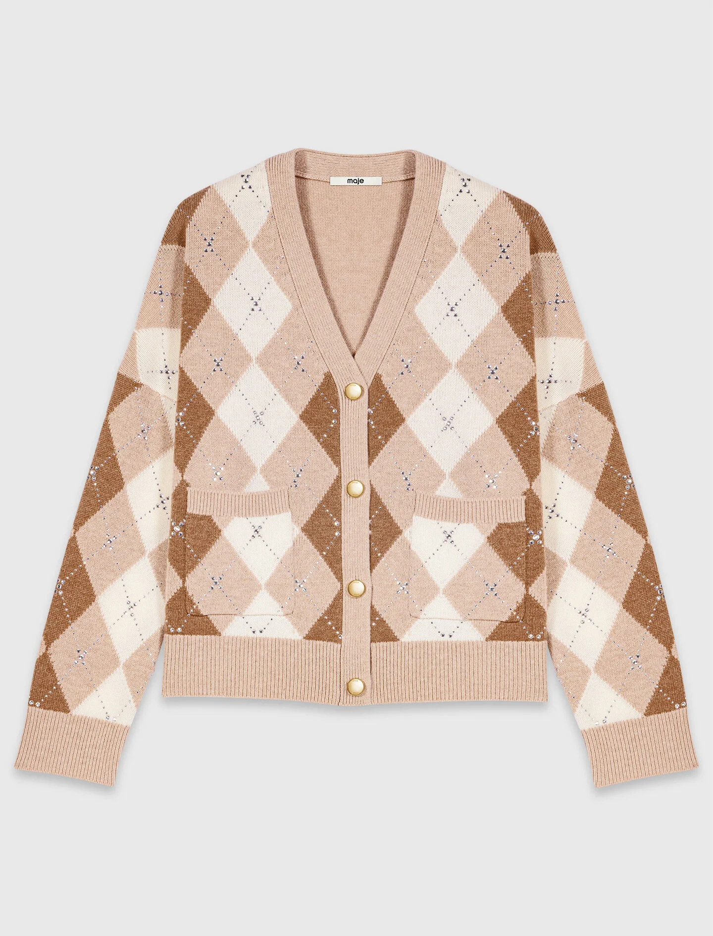Rhinestone argyle cardigan - 1