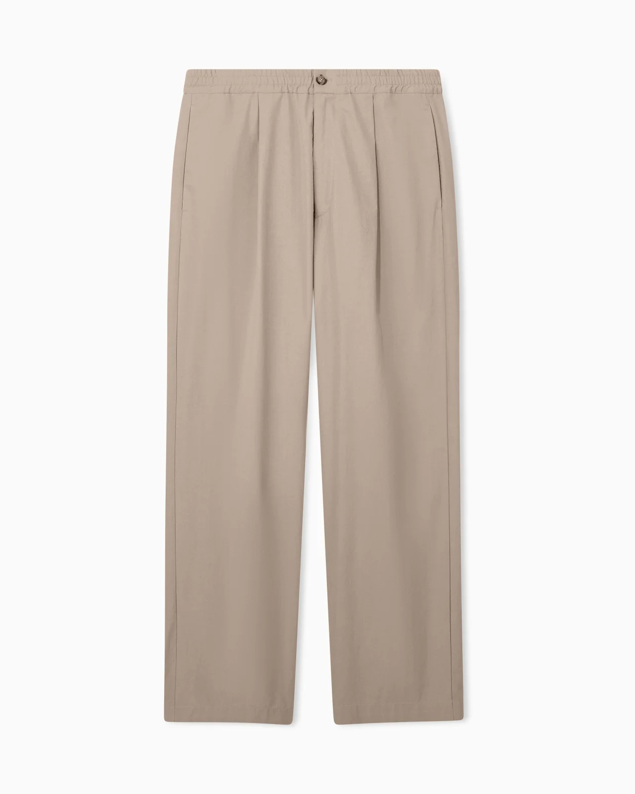 REGULAR FIT COTTON POPLIN TROUSERS WITH ELASTICATED WAIST - 1