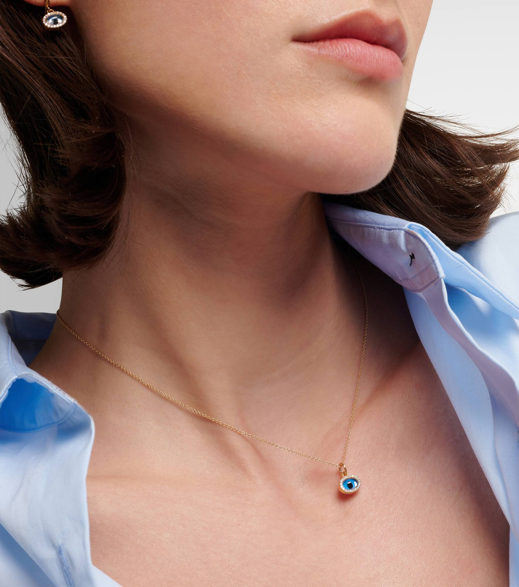 Mini Oval Eye 18kt gold necklace with diamonds - 3