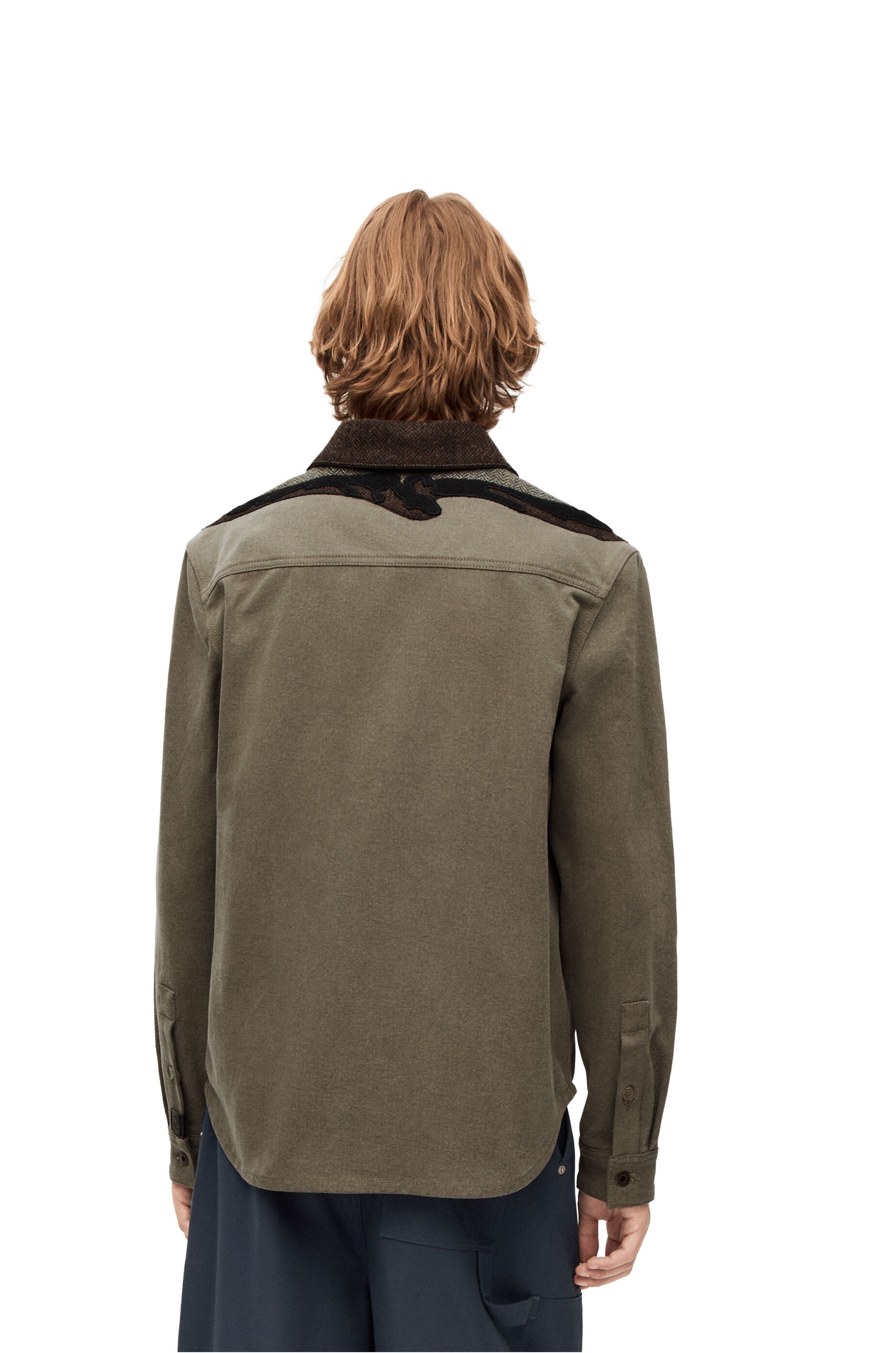 Deer intarsia overshirt in denim - 4