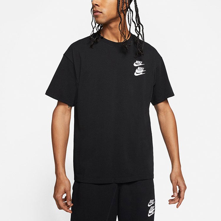 Nike Sportswear Around the world Subject Embroidered Logo ribbed Round Neck Short Sleeve Black DR121 - 5