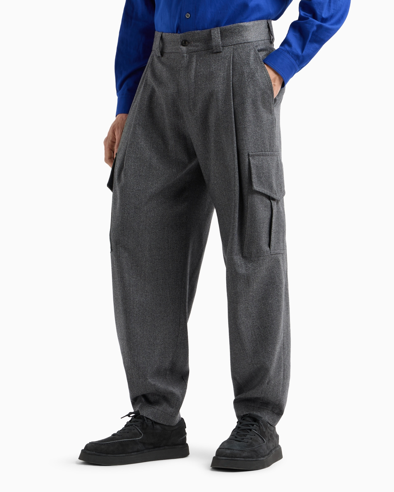 SINGLE-PLEAT MÉLANGE VIRGIN WOOL SANDBLASTED FABRIC TROUSERS - 4