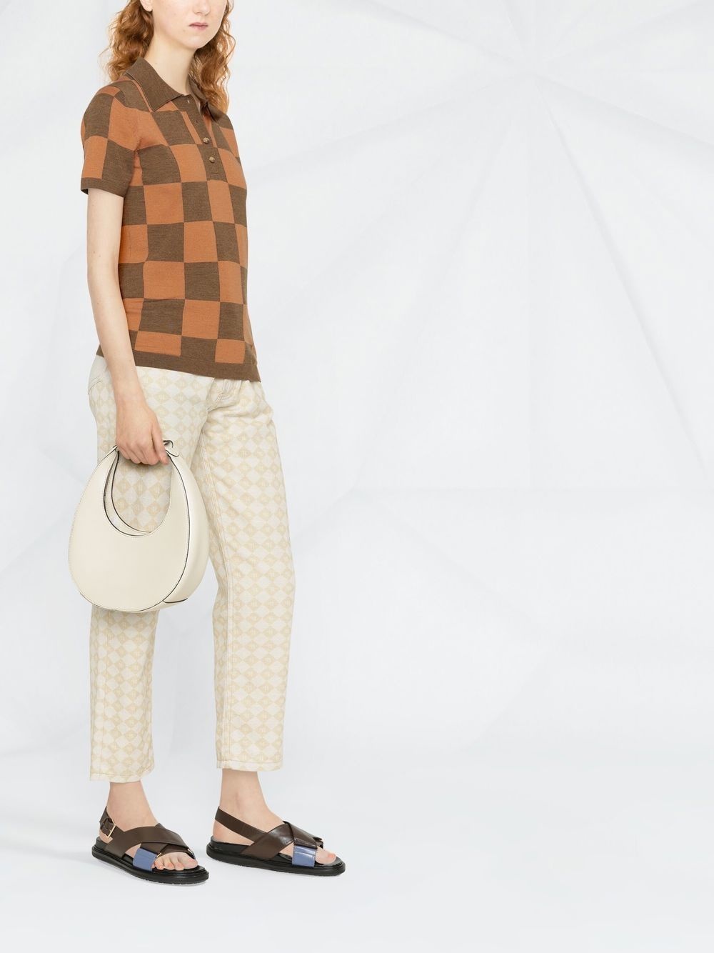 checkerboard-pattern polo shirt - 4