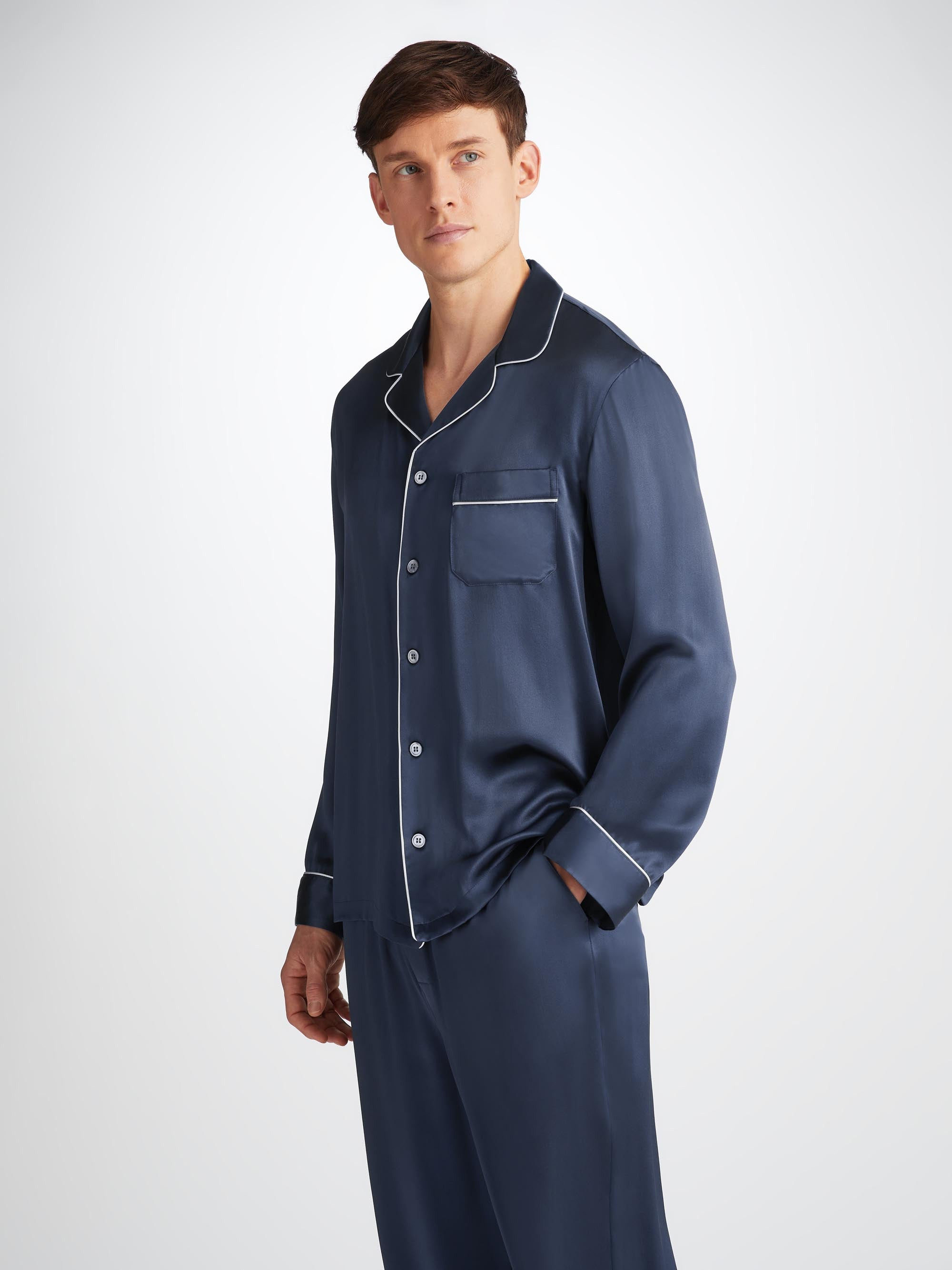 Men's Pyjamas Bailey Silk Satin Navy - 3