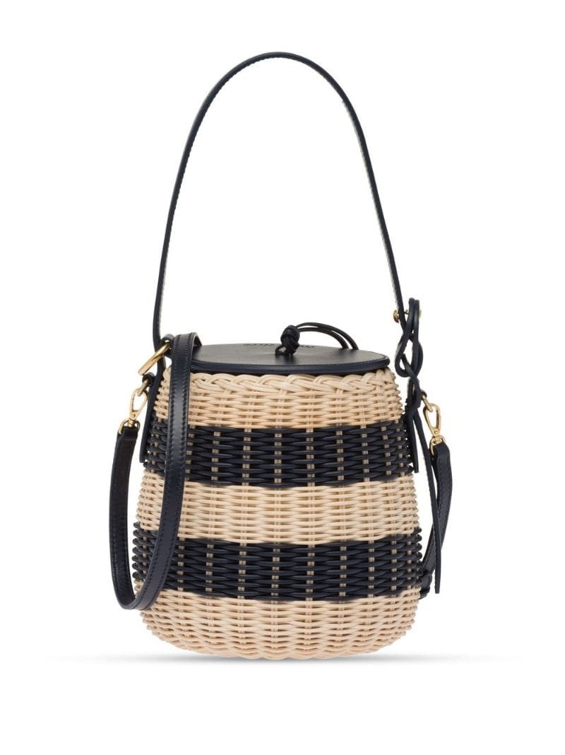 striped woven-wicker bucket bag - 3