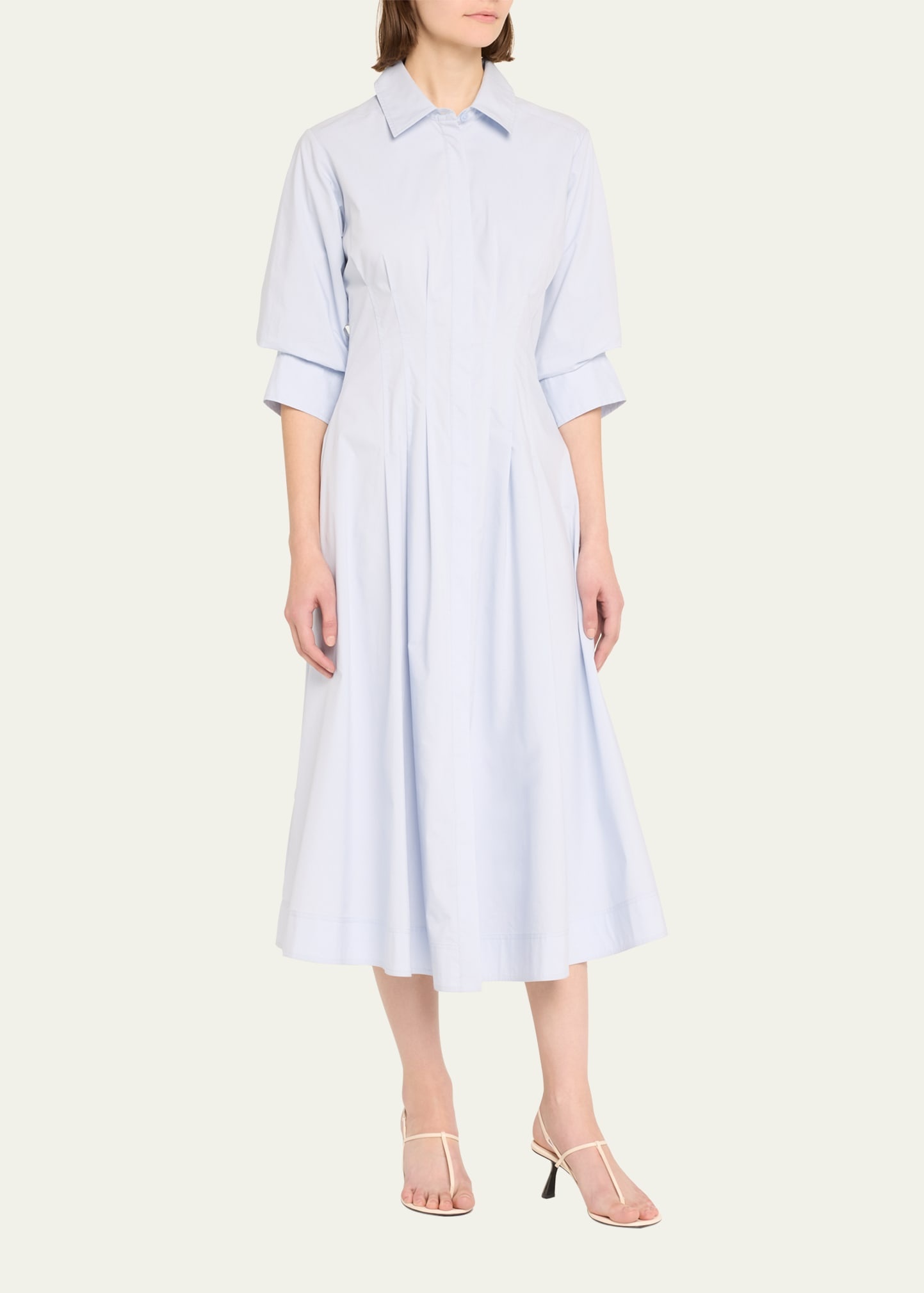 Jazz Pintuck 3/4-Sleeve Midi Shirtdress - 4