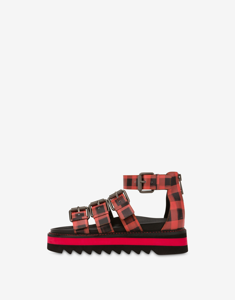 MULTI-STRAP CHEQUERED CALFSKIN SANDALS 2