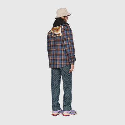 GUCCI Check wool shirt with tiger patch outlook