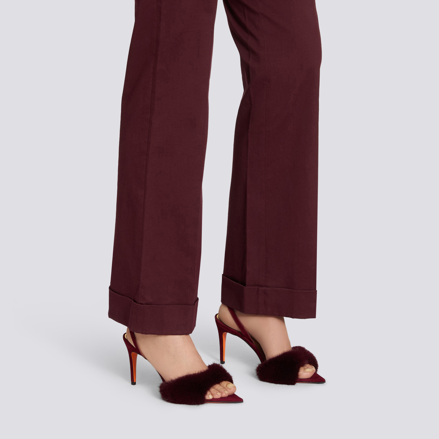 Women's burgundy suede and mink high-heel sandal - 2