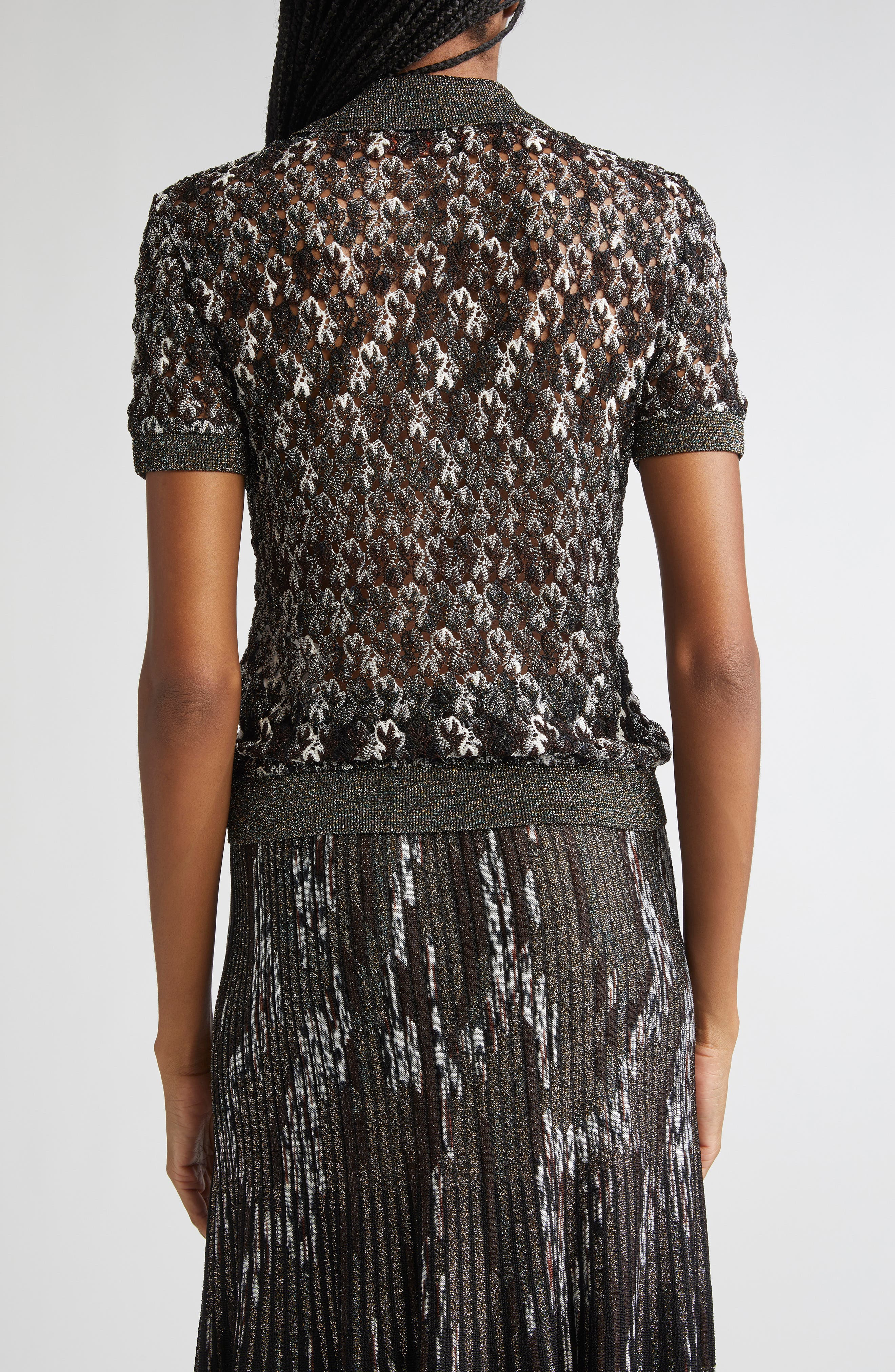 Missoni Knit Metallic Lace Polo in Dark Brown And Black at Nordstrom - 3